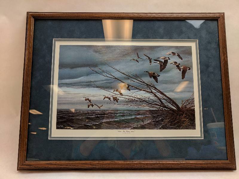 lot 4 image: Terry Redlin Over the Blowdown 21.5 x 16.5 Wooden Frame