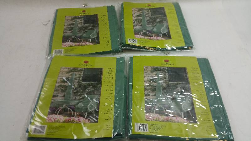 lot 458 image: Lot of 4 Vinyl Garden Place Patio Chair Covers 25in x 28in x 39in NEW