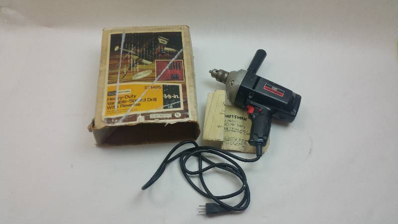 lot 493 image: Vintage Craftsman 38in Electric Drill Double Insulated Reversible-Variable Speed with Original Box and Instruction Manual GOOD WORKING CONDITION
