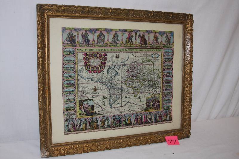 lot 77 image: Vintage Framed World Map