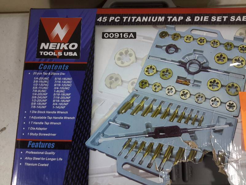 Neiko, 45 Piece Tungsten Tap and Die Set, Through 1 in.. Standard