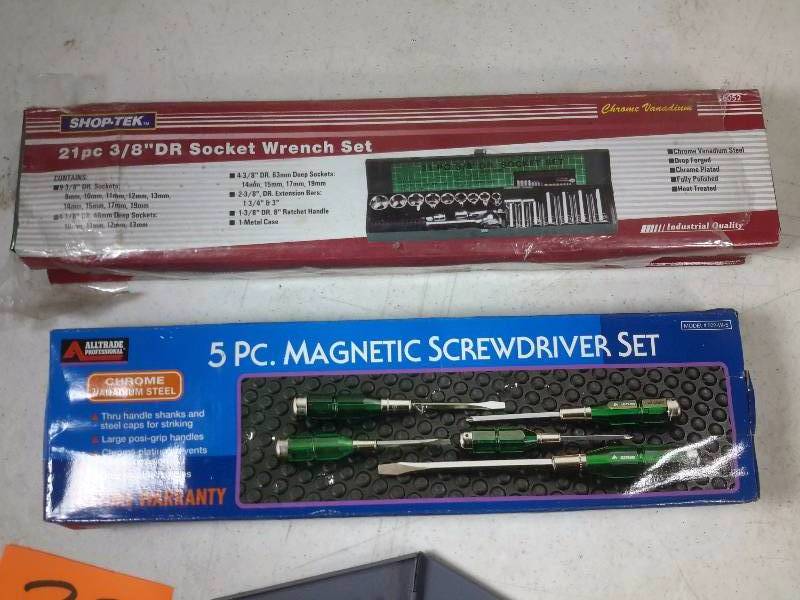 21 piece socket wrench set  5 piece magnetic screwdriver set  set of drill bits