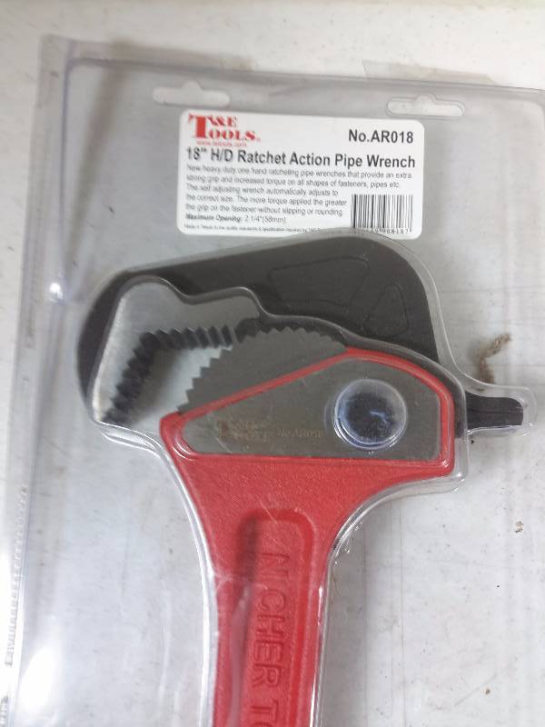T and E Tools, 18, 14 in Heavy Duty Ratchet Pipe Wrench
