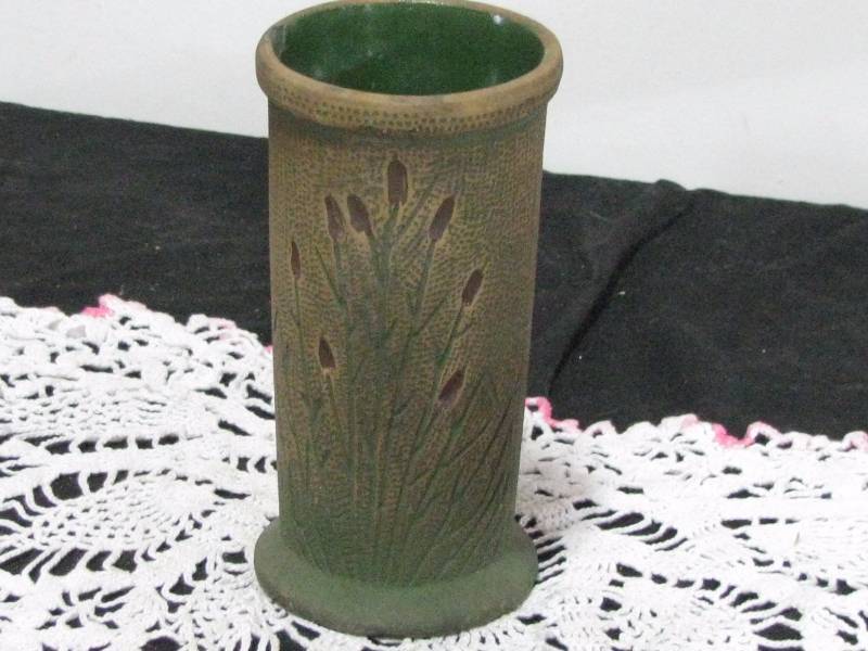 Red Wing Stoneware Brush Ware Cat Tail Vase Antique