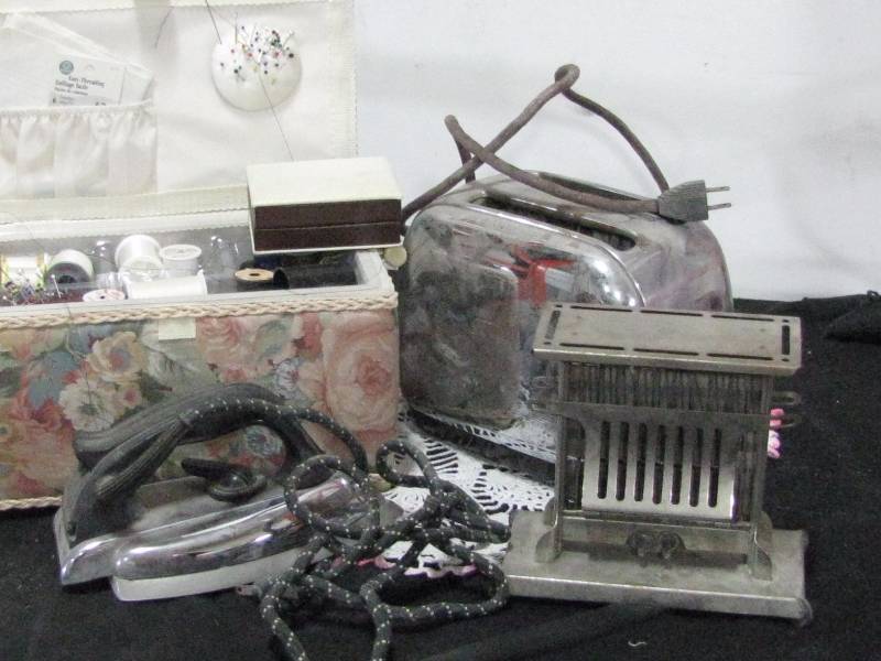 lot 74 image: Vintage ToastersIronSewing Box
