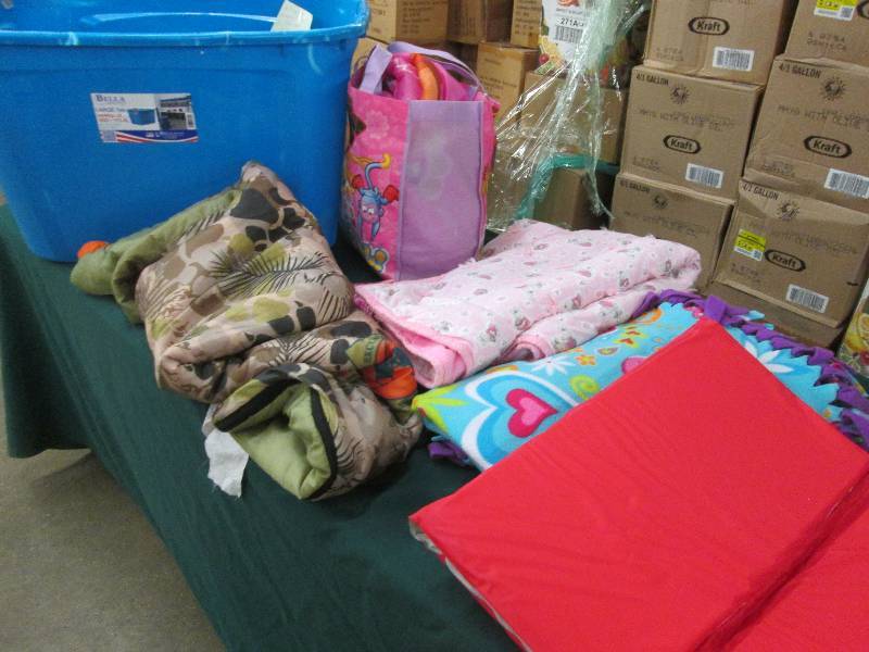 Tote with 2 Kids sleeping bags, tie...