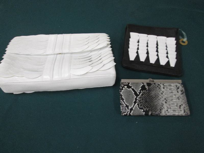 Large White Clutch, Faux Snake Skin...