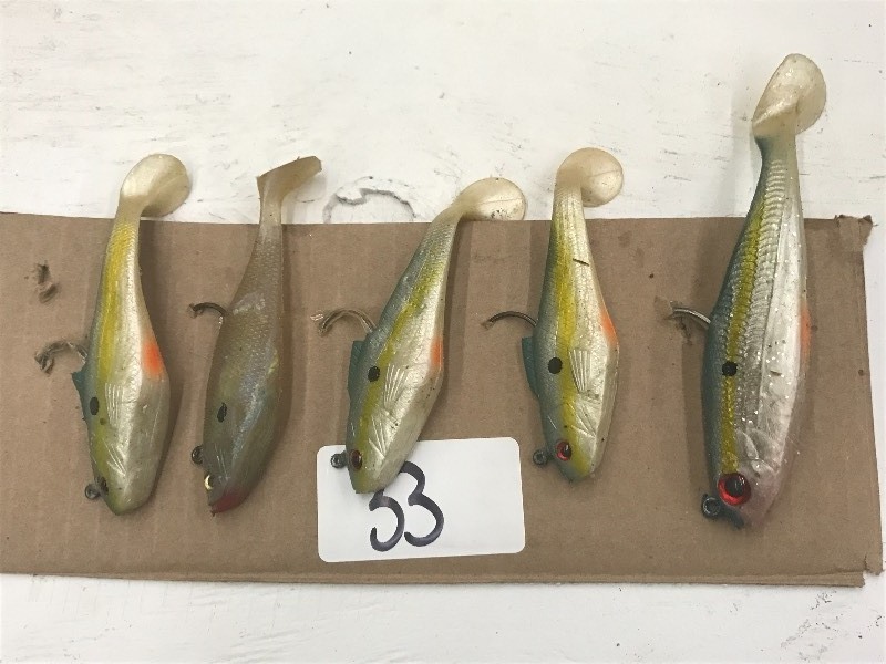 lot 33 image: (5) Assorted Weighted Soft Bait Lur...