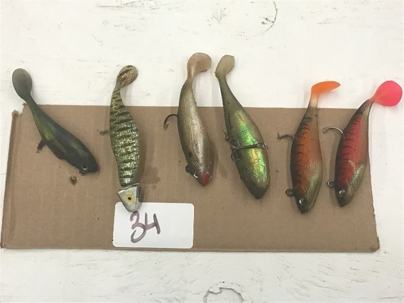 lot 34 image: (6) Assorted Weighted Soft Bait Lur...