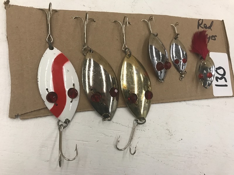 lot 130 image: (6) Assorted Red Eye Spoon Lures ...
