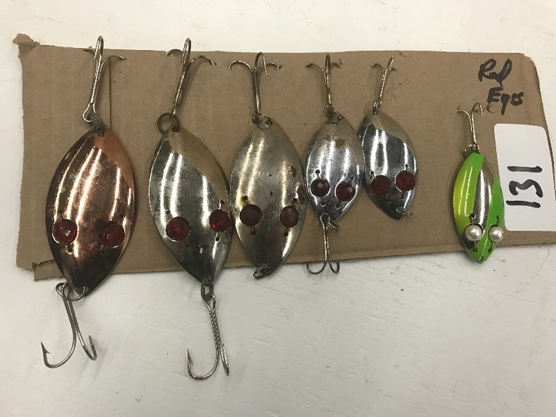lot 131 image: (5) Assorted Red Eye Spoon Lures ...