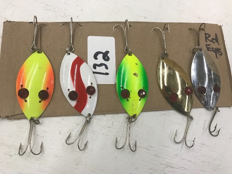 lot 132 image: (5) Assorted Red Eye Spoon Lures ...