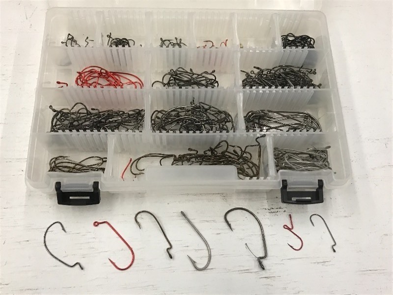 lot 169 image: Plastic Tote Full Of Assorted Hooks...
