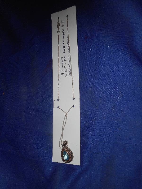 STAMPED CHAIN AND PENDANT BLUE STONE