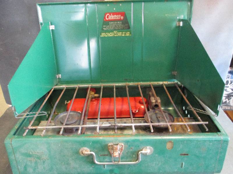 lot 71 image: Coleman Camp Stove and pans