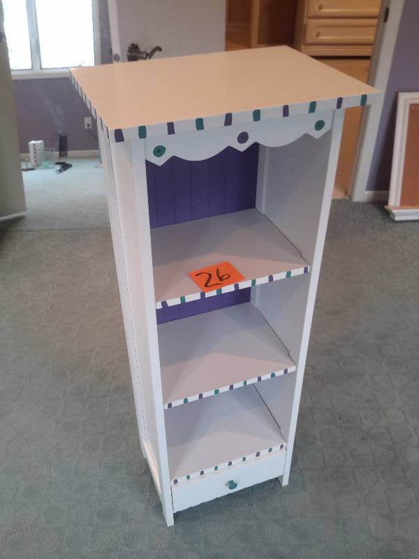 lot 26 image: Shelf with Acrylic holders.. 3 Shelves.. 17 12 in x 13in x 45 in tall.