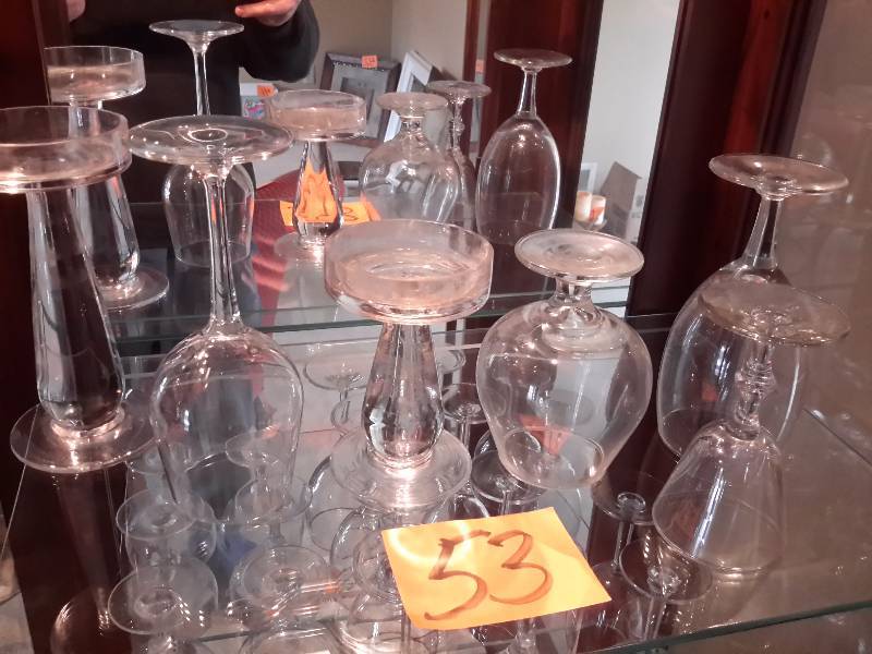 lot 53 image: Misc. Glassware.. Wine Glasses, Desert dishes.