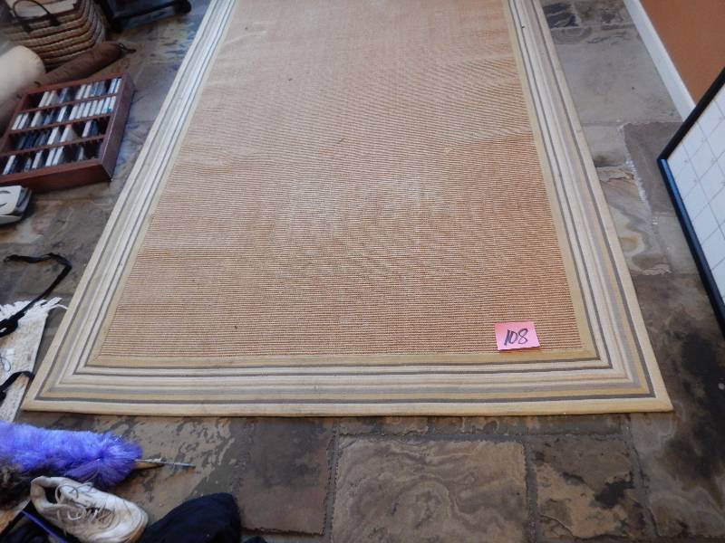 lot 108 image: POTTERY BARN, 100 pct Sisal Area Rug with latex back.. Needs cleaning but good shape