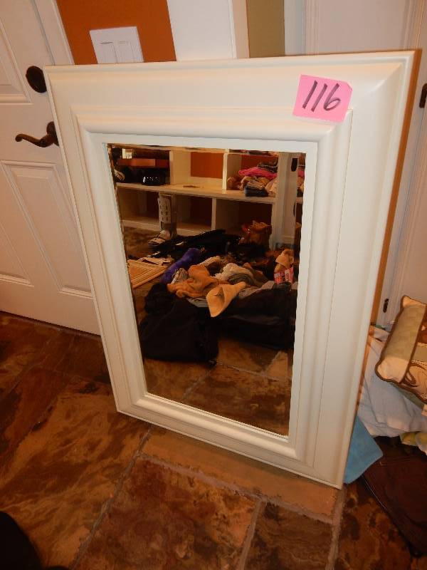 lot 116 image: Large framed mirror.. Beveled glass.  30 in x 43 in.