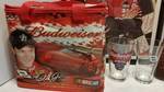 lot 5B image: Large Lot of #8 Dale Earnhardt Jr Memorabelia Items - Print, Summer Cooler, Large Poster, Dale Jr, Glass and 50th Anniversary NASCAR Glass.