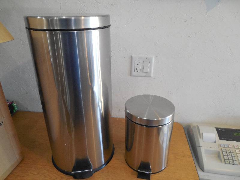 Alcove Brushed Stainless Steel Round Trash Cans Set of 2