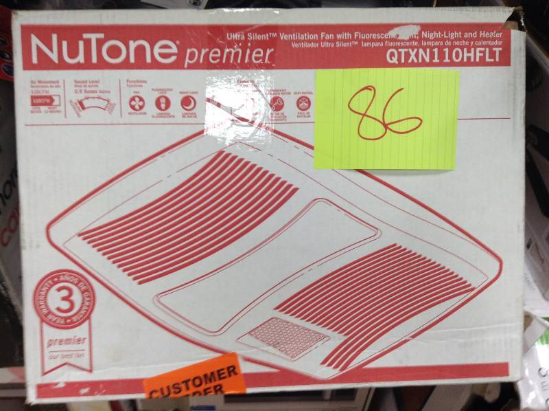 Nutone QTXN Series Very Quiet 110 CFM Ceiling Exhaust Fan with Heater, Light Nightlight model QTXN110HFLT