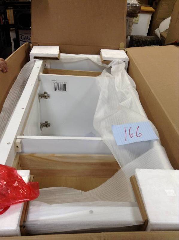 Gazette 48 in. Vanity Cabinet Only in White - Model # GAWA4822D Vanity Top included however Top is Cracked see pictures, bowl is good Cabinet is in new condition