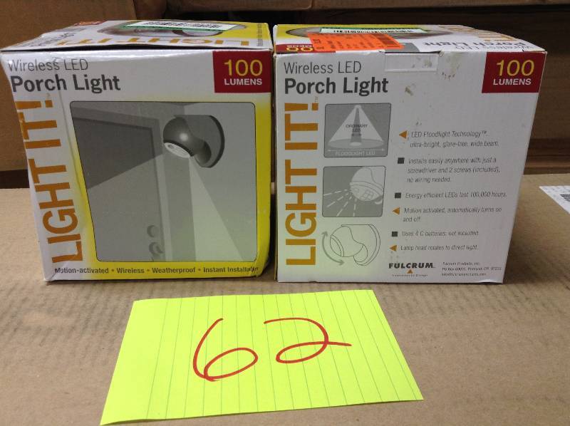 Lot of 2 Wireless LED Porch Light New