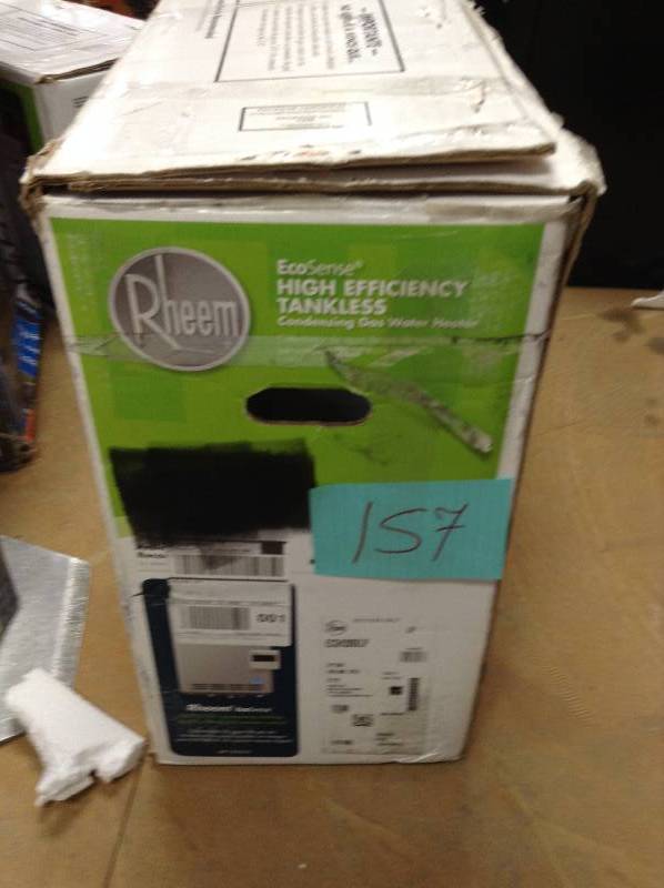 Rheem EcoSense 9.5 GPM 199,900 BTU Ultra Low Nox Liquid Propane Gas High Efficiency Condensing Outdoor Tankless Water Heater open box looks in  new condition model ECOH200XLP
