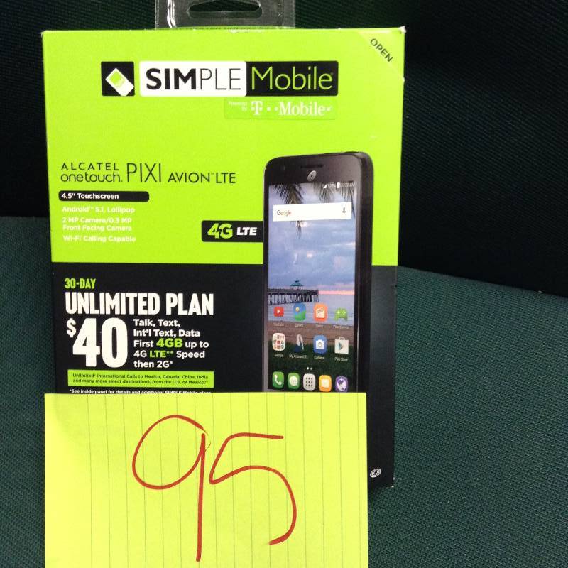 Simple Mobile PIXI Avion LTE 4G Lite prepaid Cell Phone New