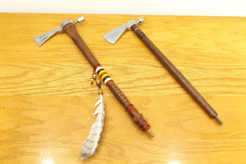 lot 27 image: 2 Hand Forged Tomahawk Pipes