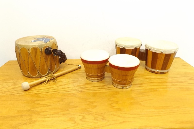 lot 32 image: Lot of Vintage Drums, Bongos, etc.