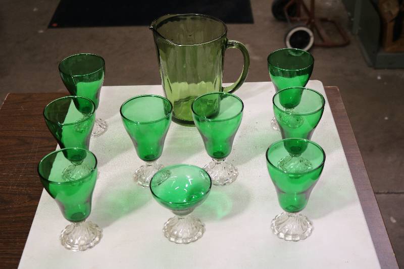 Green Glasses with a Glass Pitcher