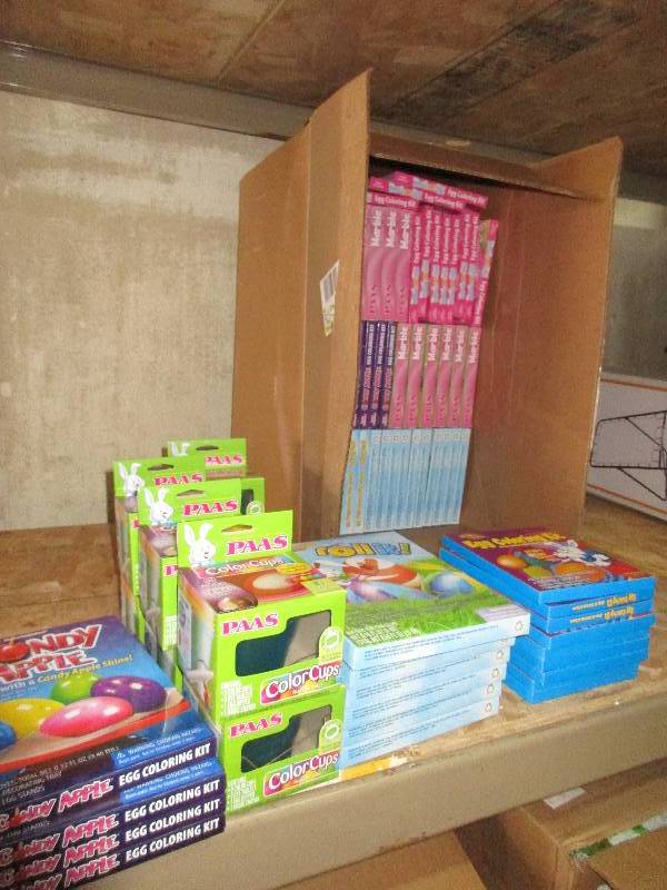 lot 84 image: box full of Easter egg coloring stuff
