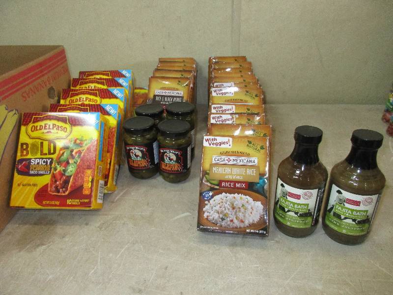lot 94 image: lot of taco shells - jalapenos - rice and fajita sauce - recently expired
