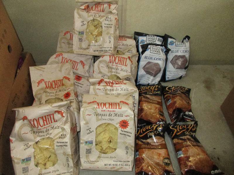 lot 113 image: 16 bags of chips 9 Mexican style and 3 blue and 4 pita - Expired