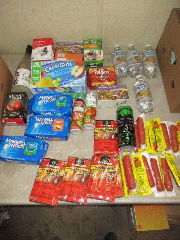 lot 115 image: misc drinks - coffee - beef sticks - pickled sausages
