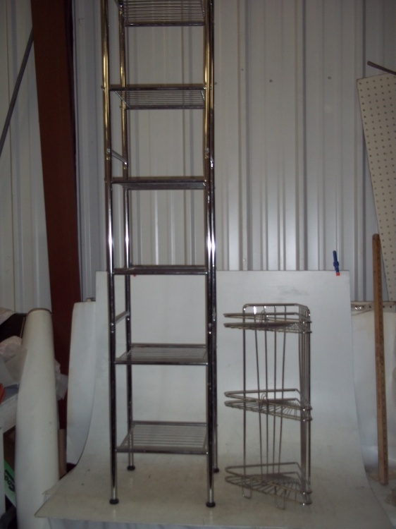 lot 198 image: Bathroom racking 1- corner rack 21.5 high, 1- stand 66 high