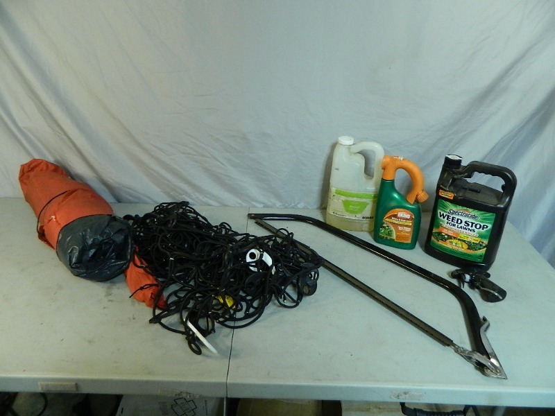 Tent, Lawn Chemicals, Saw, Etc