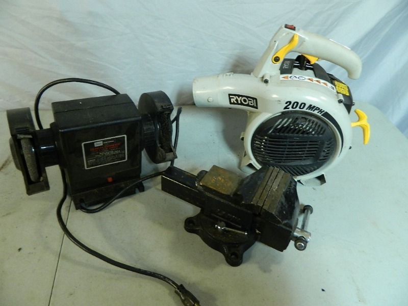 Bench Vise, Craftsman Bench Grinder, Blower, Etc