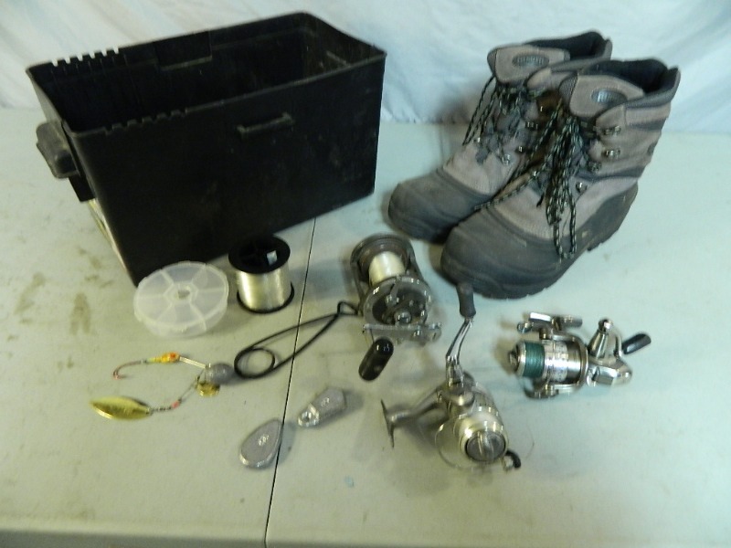 Ranger Boots, Fishing Reels, Etc