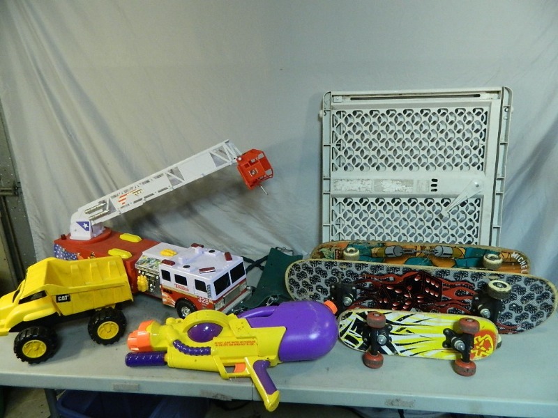 Skateboards, Tonka Truck, Pet Gate, Etc