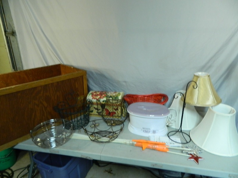 Wood Box, Paraffin Bath, Lamp Shades, Metal Baskets