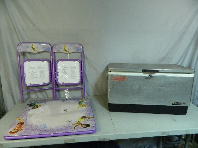 Kids Folding Table with Chairs and Coleman Cooler