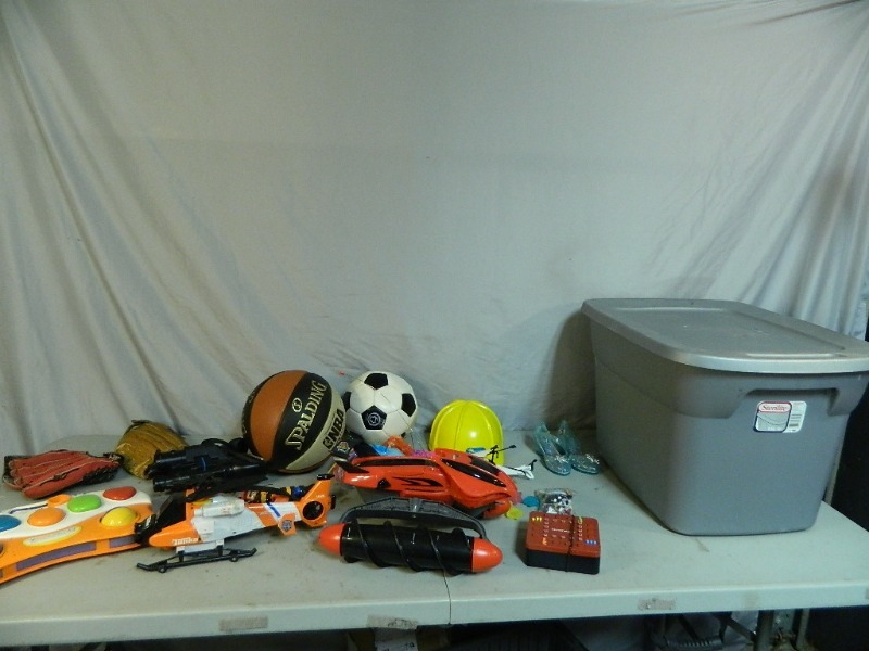 Tote with Lid Full of Toys