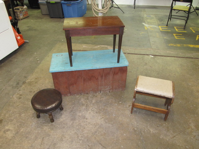 lot 55 image: Vintage Stools Piano Bench & Trunk