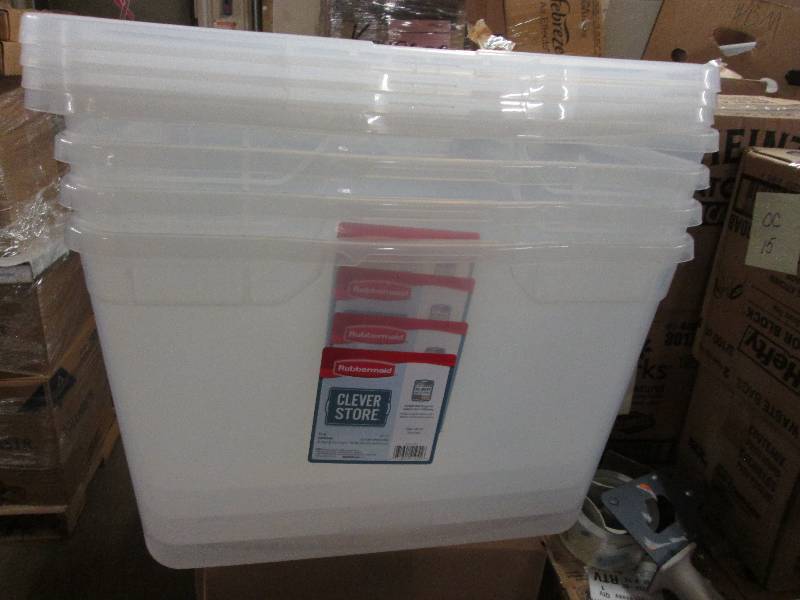lot 40 image: Lot of 4 Rubbermaid 71 qt Clear Sto...