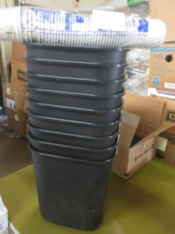 lot 259 image: Lot of 9 Small Black Waste baskets,...