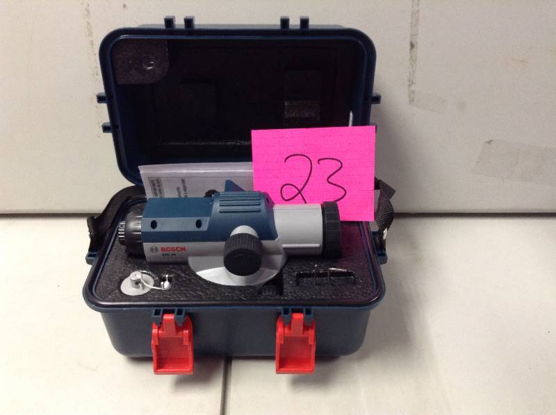 lot 23 image: Bosch 11.75 in. Automatic Optical Level Kit with 24x Magnification Power Lens (3-Piece) GOL24  never used