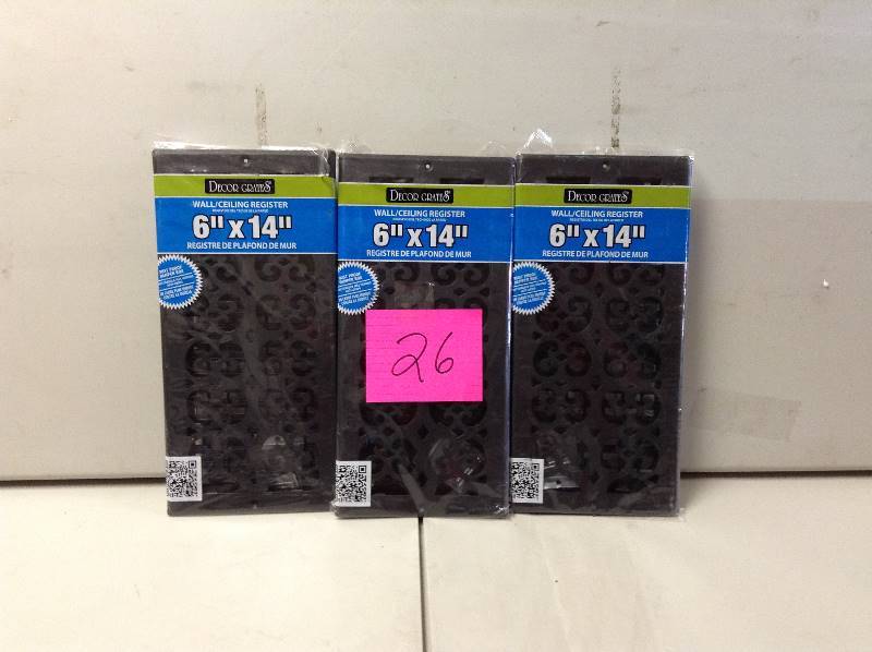 lot 26 image: Lot of 3 Dcor Grates Wallceiling Registers 6x14 new